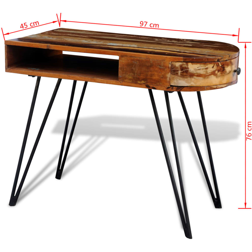 vidaXL Desk Reclaimed Solid Wood with Iron Legs-7