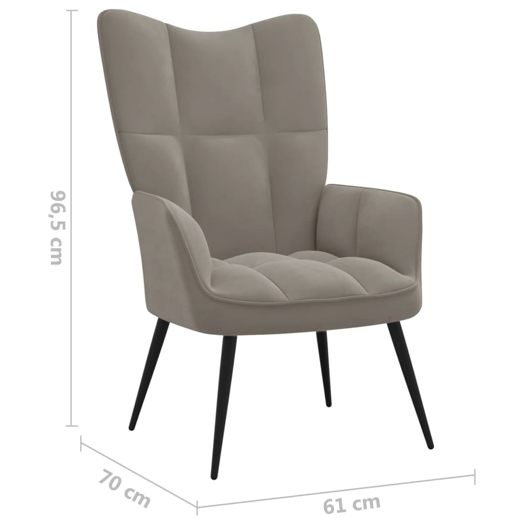 vidaXL Relaxing Chair Light Gray Velvet-6